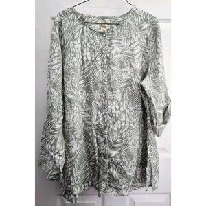 Christian Siriano plus size 1X tunic top 100% linen roll tab sleeve green boho